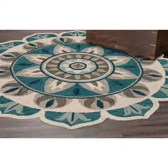 Walmart Ox Bay Evie 6' Round Aqua Blue/Gray Floral Medallion Indoor Area Rug offer