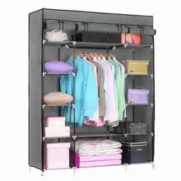 Walmart Zimtown Portable Closet Wardrobe with 5 Layers, 12 Grids, 1 Hanging Rod, Grey Cloth Cover offer