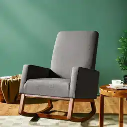 Walmart Costway Mid Century Rocking Chair Nursery Armchair Retro Fabric Upholstered Gray offer