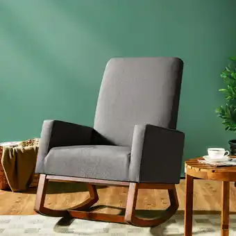 Walmart Costway Mid Century Rocking Chair Nursery Armchair Retro Fabric Upholstered Gray offer