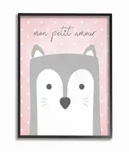 Walmart The Kids Room By Stupell Mon Petit Amour Grey Fox with Pink Polka dots Framed Texturized Art offer