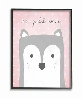 Walmart The Kids Room By Stupell Mon Petit Amour Grey Fox with Pink Polka dots Framed Texturized Art offer