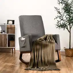 Walmart Costway Mid Century Retro Fabric Rocking Chair Upholstered Nursery Armchair Gray offer