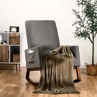 Walmart Costway Mid Century Retro Fabric Rocking Chair Upholstered Nursery Armchair Gray offer