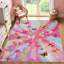 Walmart Superior Butterfly Non-Slip Washable Indoor Play Rug, 2' x 3', Apricot offer