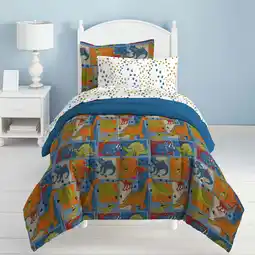 Walmart Dream Factory Dino Blocks Twin 5 Piece Comforter Set, Bed-in-a-Bag, Polyester, Blue, Male, Child offer