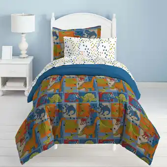 Walmart Dream Factory Dino Blocks Twin 5 Piece Comforter Set, Bed-in-a-Bag, Polyester, Blue, Male, Child offer