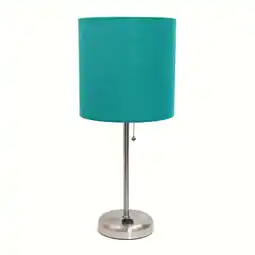 Walmart LimeLights Stick Lamp with Charging Outlet and Fabric Shade - Brushed Steel offer