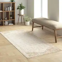 Walmart Lr Home Brooke 2' x 5' Beige Medallion Waterproof Non-Slip Machine Washable Indoor Area Rug offer