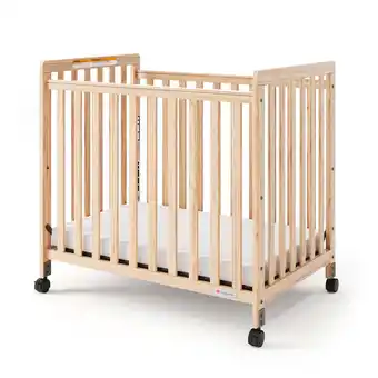 Walmart Foundations SafetyCraft Compact Slatted Crib, 3 Mattress Included, Locking Wheels, Natural offer
