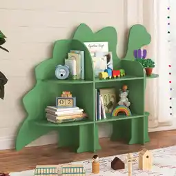 Walmart Curipeer 2-Tier Kids Bookshelf,Toy Storage Organizer for Kids Room - Green Dinosaur offer