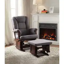 Walmart Benzara Glider Rocking Chair with Ottoman, Gray/Brown offer