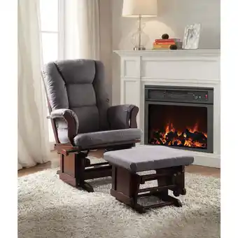Walmart Benzara Glider Rocking Chair with Ottoman, Gray/Brown offer