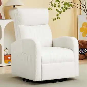 Walmart Aemeios 28 Teddy Upholstered Swivel Rocker Glider Nursery Rocking Chair, White offer