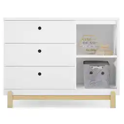 Walmart Delta Children Poppy 3 Drawer Dresser with Cubbies and Interlocking Drawers, Bianca White/Natural offer