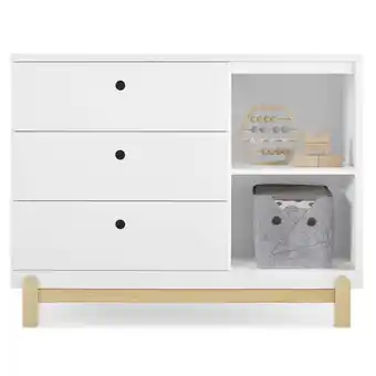 Walmart Delta Children Poppy 3 Drawer Dresser with Cubbies and Interlocking Drawers, Bianca White/Natural offer
