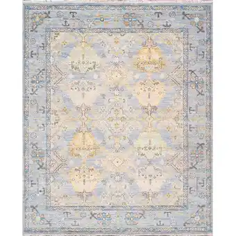 Walmart Pasargad Home Oushak 97x117 Hand-Knotted Wool Area Rug in Light Blue offer