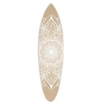Walmart Benjara Wooden Surfboard Wall Art with Medallion Print, Brown and White offer