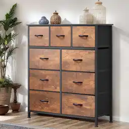 Walmart ModFusion Rustic Brown 9-Drawer Fabric Dresser with Sturdy Metal Frame, for Adults & Teens offer