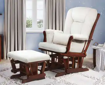 Walmart AFG Alice Glider and Ottoman with Pillow, Espresso Finish with Beige Cushions offer