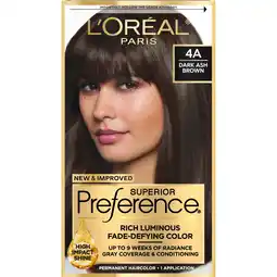 Walmart L'Oreal Paris Superior Preference Permanent Fade-Defying Hair Color, 4A Dark Ash Brown, 1 Kit offer