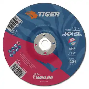 Walmart Weiler Tiger Grinding Wheels, 6 in Dia., 1/4 in Thick, 7/8 in Arbor, 24 Grit - 10 EA (804-57129) offer
