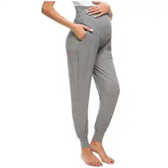 Walmart FRSASU Clearance Maternity Women's Solid Color Pants Stretchy Comfortable Lounge Pants Gray XL(XL) offer
