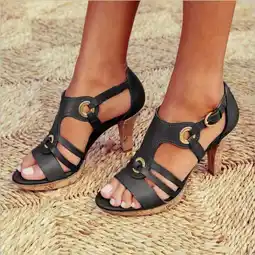 Walmart Leesechin Comfort Sandals Women's Retro Open Toe Metal Buckle Thick High Heel Buckle Roman Sandals offer