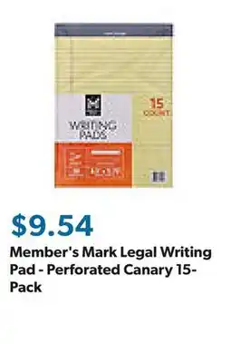 Sam's Club Member's Mark Legal Writing Pad - Perforated Canary 15-Pack offer