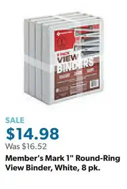 Sam's Club Member's Mark 1 Round-Ring View Binder, White, 8 pk offer