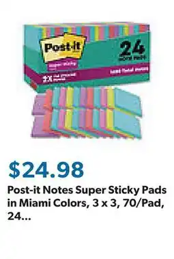 Sam's Club Post-it Notes Super Sticky Pads in Miami Colors, 3 x 3, 70/Pad, 24 Pads/Pack offer