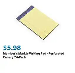 Sam's Club Member's Mark Jr Writing Pad - Perforated Canary 24-Pack offer