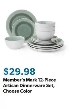 Sam's Club Member's Mark 12-Piece Artisan Dinnerware Set, Choose Color offer