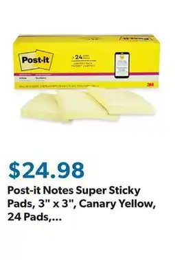 Sam's Club Post-it Notes Super Sticky Pads, 3 x 3, Canary Yellow, 24 Pads, 2,160 Total Sheets offer