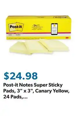 Sam's Club Post-it Notes Super Sticky Pads, 3 x 3, Canary Yellow, 24 Pads, 2,160 Total Sheets offer
