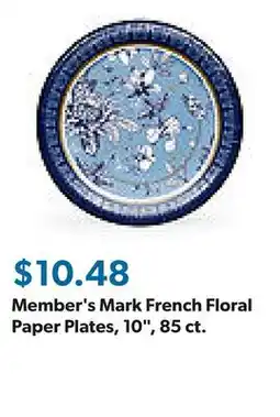 Sam's Club Member's Mark French Floral Paper Plates, 10, 85 ct offer