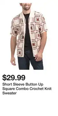 TJ Maxx Short Sleeve Button Up Square Combo Crochet Knit Sweater offer