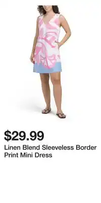 TJ Maxx Linen Blend Sleeveless Border Print Mini Dress offer