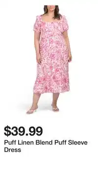 TJ Maxx Puff Linen Blend Puff Sleeve Dress offer