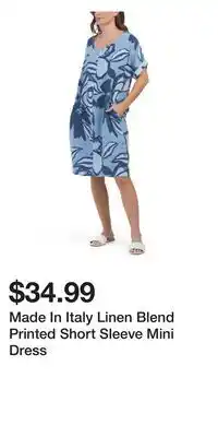 TJ Maxx Made In Italy Linen Blend Printed Short Sleeve Mini Dress offer