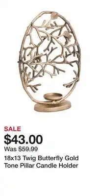 TJ Maxx 18x13 Twig Butterfly Gold Tone Pillar Candle Holder offer