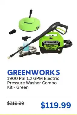 Best Buy Greenworks 1900 PSI 1.2 GPM electric pressure washer combo kit green offer