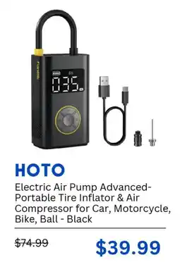 Best Buy Hoto electric air pump advanced portable tire inflator & air compressor for car, motorcycle, bike, ball black offer