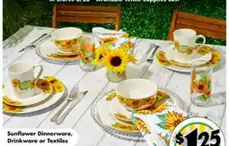 Dollar Tree Sunflower Dinnerware, Drinkware or Textiles offer