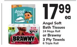 ACME Angel Soft Bath Tissues 24 Mega Roll or Brawny 3 Ply Towels 6 Triple Roll offer