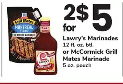 ACME Lawry's Marinades 12 fl. oz. btl. or McCormick Grill Mates Marinade 5 oz. pouch offer