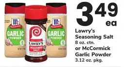 ACME Lawry's Seasoning Salt 8 oz. ctn. or McCormick Garlic Powder 3.12 oz. pkg offer