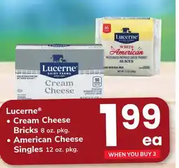 ACME Lucerne Cream Cheese Bricks 8 oz. pkg. American Cheese Singles 12 oz. pkg offer