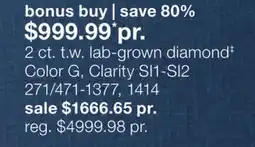 JC Penney 2 ct. t.w. lab-grown diamond‡ Color G, Clarity SI1-SI2 offer