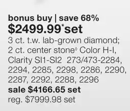 JC Penney 3 ct. t.w. lab-grown diamond 2 ct. center stone◊ Color H-I, Clarity SI1-SI2 offer